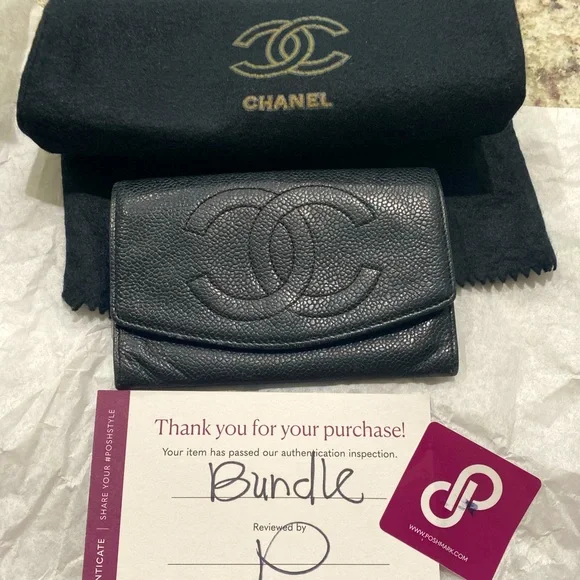 Chanel Timeless/classique Black Caviar Leather Wallet w/dust bag - Picture 3 of 11